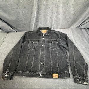 Guess Jean Jacket XXL Dark Gray Button Up Denim 90s Y2K Distressed 50”